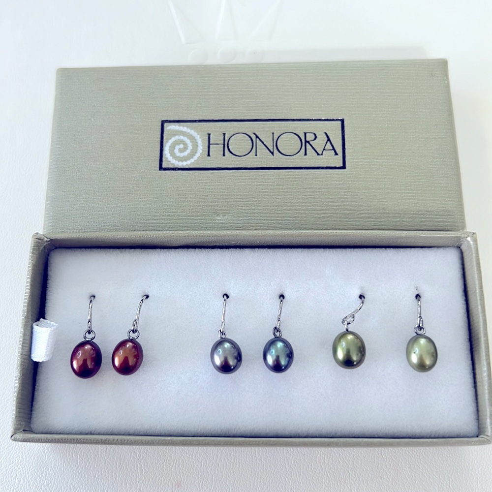 Sterling Silver Honora Pearl earring set of 3